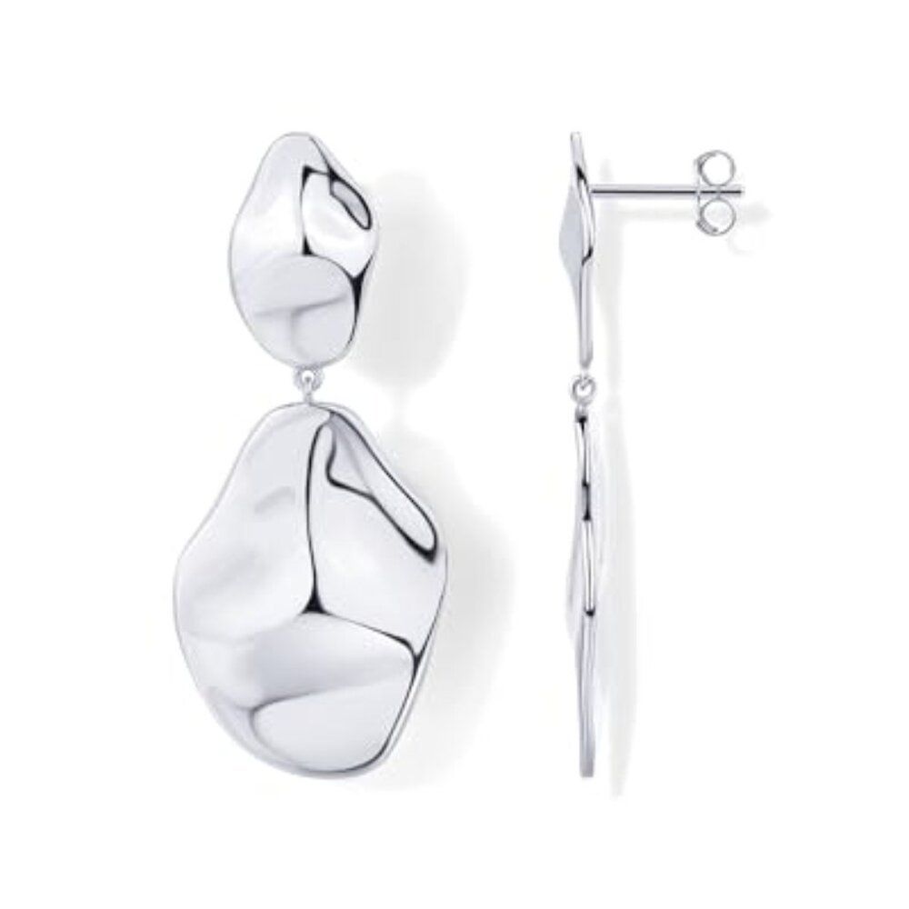 14K Gold Plated 925 Sterling Silver Posts Teardrop Statement Dangle Earrings - Picture 1 of 1